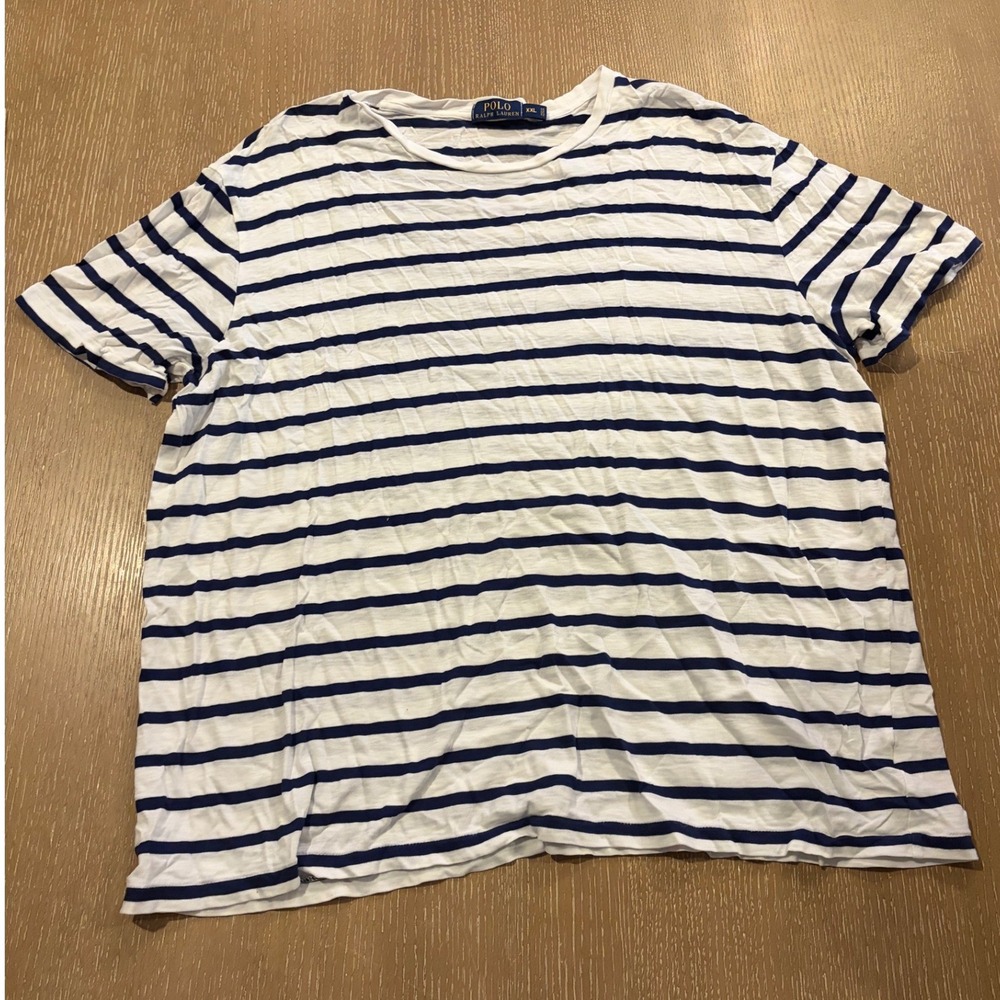 Polo Ralph Lauren Women's XXL Navy White Striped Scoop Neck T-Shirt Cotton Modal